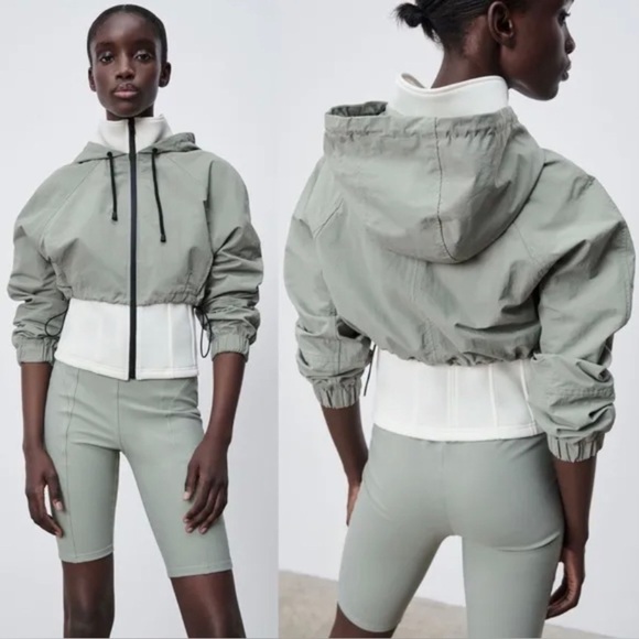 Zara Neoprene Sage & White Bomber Jacket - Picture 13 of 13